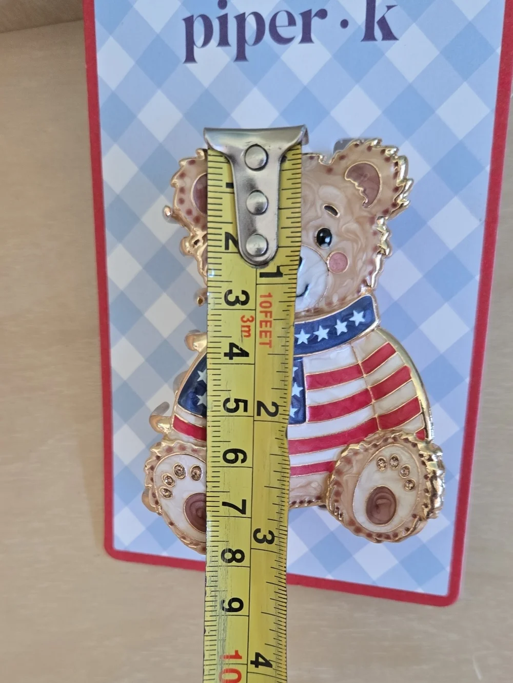 Piper K Bear with American Flag Sweater Hair Clip